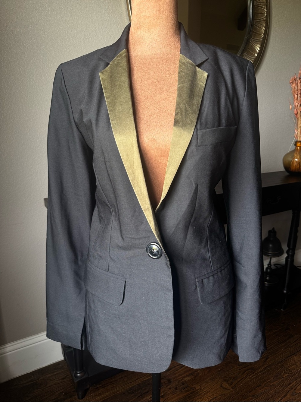 Samantha Treacy Silk Lined Blazer with Olive Silk Lapel
